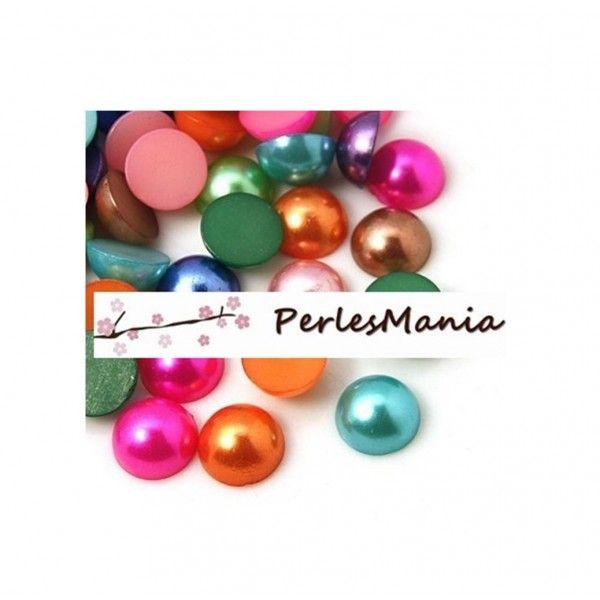 Cabochons demi perle nacré fond plat multicolores Nail Art 6mm