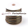 1 mètre CORDON SIMILI CUIR PLAT NOIR ET OR 6mm HJ11302