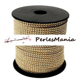 1m de cordon de suédine strass doré aspect Daim double rangée facettée BEIGE P00520