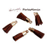Pax: 10 petits pompons breloque passementière DORE suedine MARRON S1185223