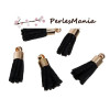 Pax: 10 petits pompons breloque passementière DORE suedine NOIRE S1185221