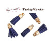 Pax: 10 petits pompons breloque passementière DORE suedine BLEU MARINE S1185226