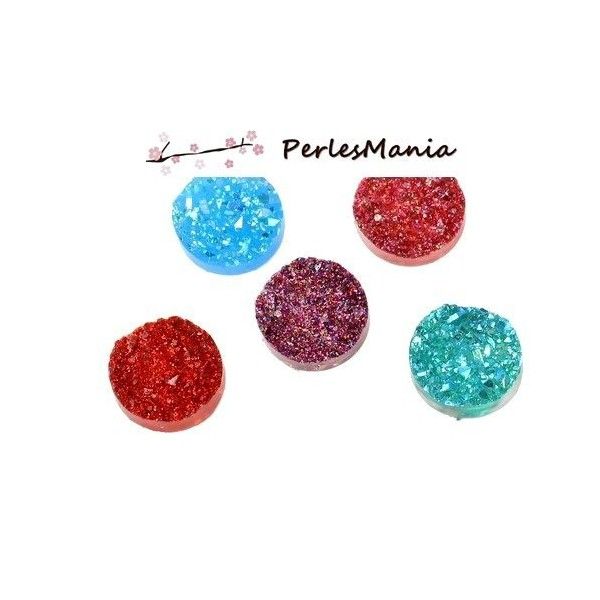 PAX 20 cabochons plat druzy, drusy ronds 12mm MIXED COLOR S1177306