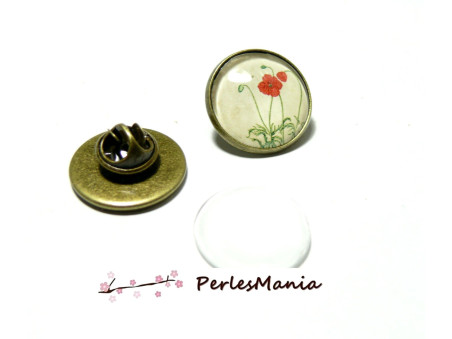 supports de broche PINS en 25mm BRONZE et 10 cabochons en verre en 25mm ( Vendu sans image digitale )