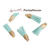 Pax: 10 petits pompons breloque passementière DORE suedine BLEU Menthe S1185224