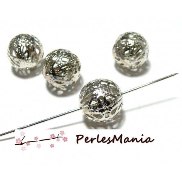 PAX 200 perles intercalaire ronde dentelle filigrane 10mm 2N6705 ARGENT PLATINE