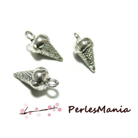 BRELOQUES PENDENTIFS ARGENT CORNET DE GLACE 15x9mm 3D 2K9466