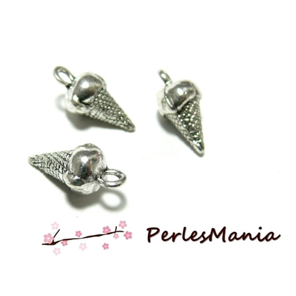 BRELOQUES PENDENTIFS ARGENT CORNET DE GLACE 15x9mm 3D 2K9466
