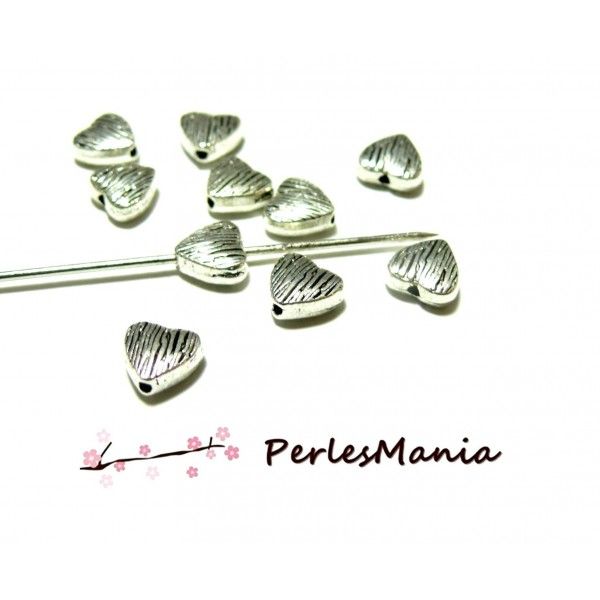 PAX :100 perles intercalaire coeur Stries ARGENT PLATINE 8mm ref 2Y4415