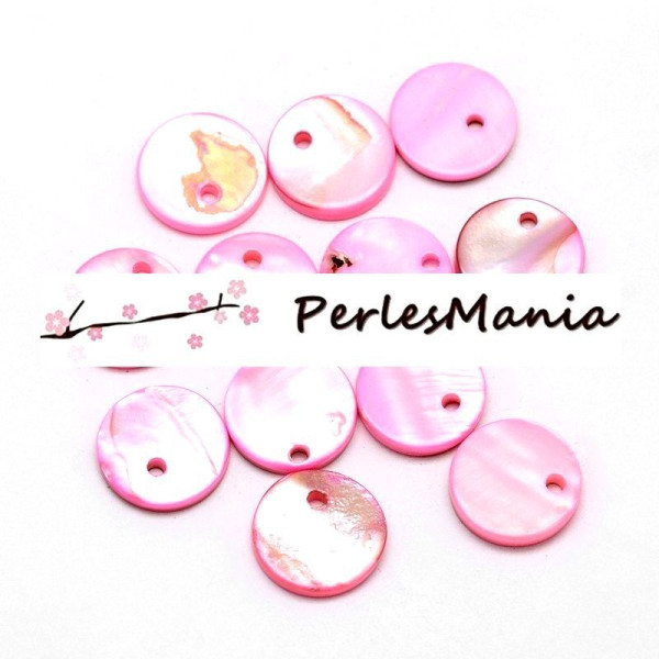 PENDENTIFS NACRES PASTILLES 11mm ROSE