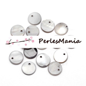 PENDENTIFS NACRES PASTILLES 11mm GRISE