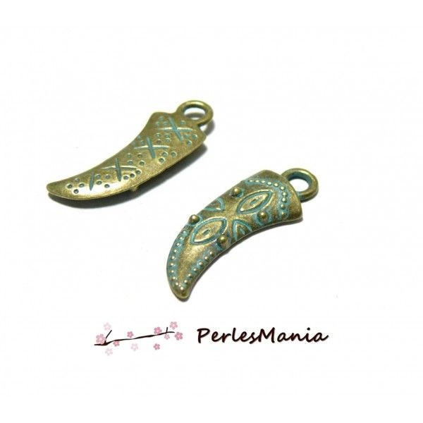 PAX 30 pendentifs DENT, DAGUE RETRO PATINE ANCIENNE metal couleur Bronze S1181159