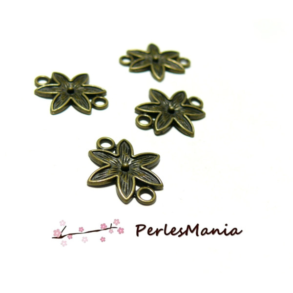 10 CONNECTEURS PERLES INTERCALAIRES FLEURS BRONZE 18x16mm H11745Y
