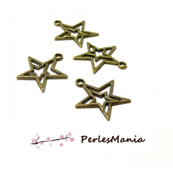 PAX 50 pendentifs breloque DUO étoiles metal couleur Bronze S112286