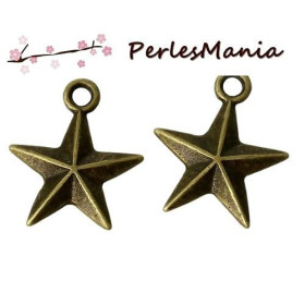 Pendentifs Breloques Belles Étoiles Biface 15mm Métal Bronze