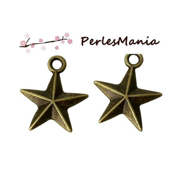 Pendentifs Breloques Belles Étoiles Biface 15mm Métal Bronze