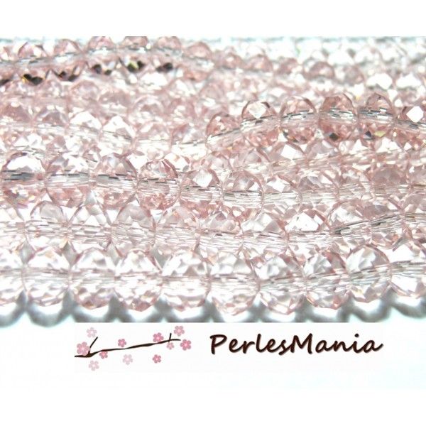 1 fil de 70 perles Rondelles FACETTEES 8 par 10mm Verre ROSE PALE 2J1431