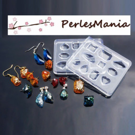 1 MOULE EN SILICONE 10 FORMES 3D FACETTEES POUR CREATIONS BIJOUX EN RESINE S1186546