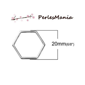 Pendentifs connecteur HEXAGONE, HEXAGONALE 23 par 20mm, métal  ARGENT PLATINE