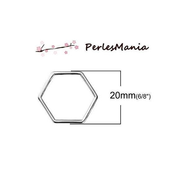 Pendentifs connecteur HEXAGONE, HEXAGONALE 23 par 20mm, métal  ARGENT PLATINE
