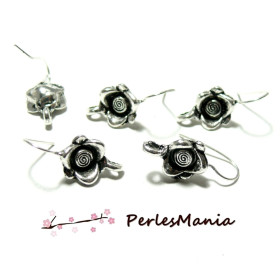 Crochets Boucles d’Oreilles Fleur 3D Vieil Argent avec Attache