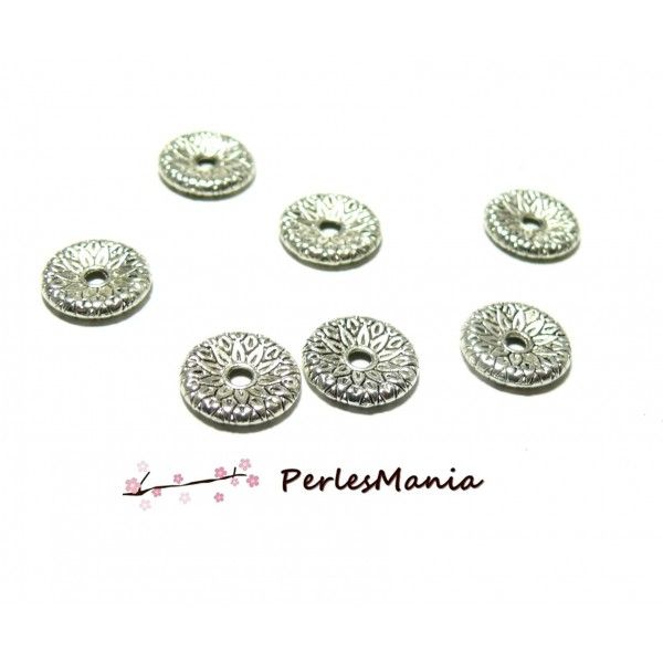 10 perles intercalaires Plates STYLE FLEURS 13mm metal couleur ARGENT ANTIQUE ZN48333