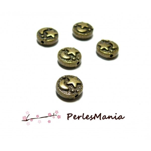 Perles intercalaires LUNE ET ETOILE metal couleur Bronze