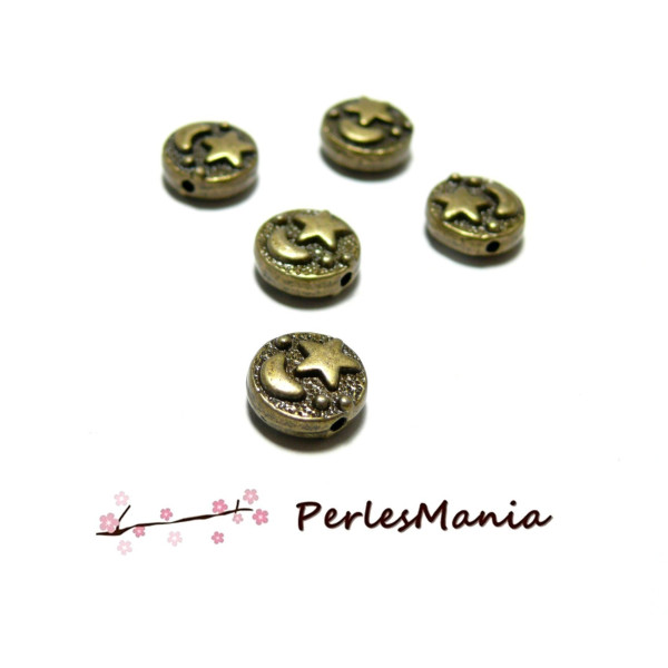 Perles intercalaires Lune et Étoile métal couleur Bronze