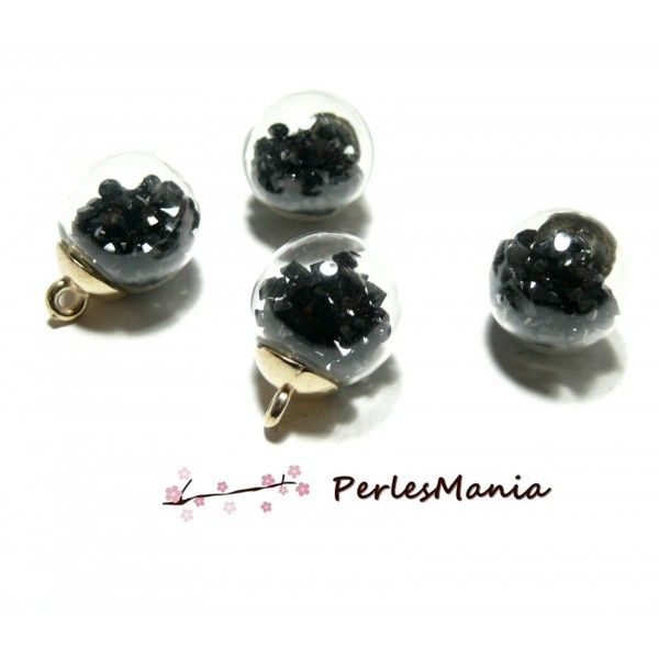 10 pendentif GLOBES BULLES EN VERRE avec mini perles facettées NOIR S1181436