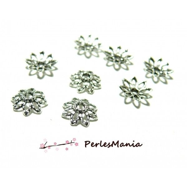 perlesmania.com Pax 500 coupelles Coquille calottes Fleurs 8mm métal Couleur Argent Vif 2N6522 