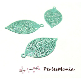 4 Estampes pendentif filigrane FEUILLE VERT D EAU de 25 mm, DIY