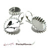 20 pièces: 10 supports Boucles d'oreille DORMEUSE griffe A SERTIR 12mm ARGENT PLATINE et 10 cabochons