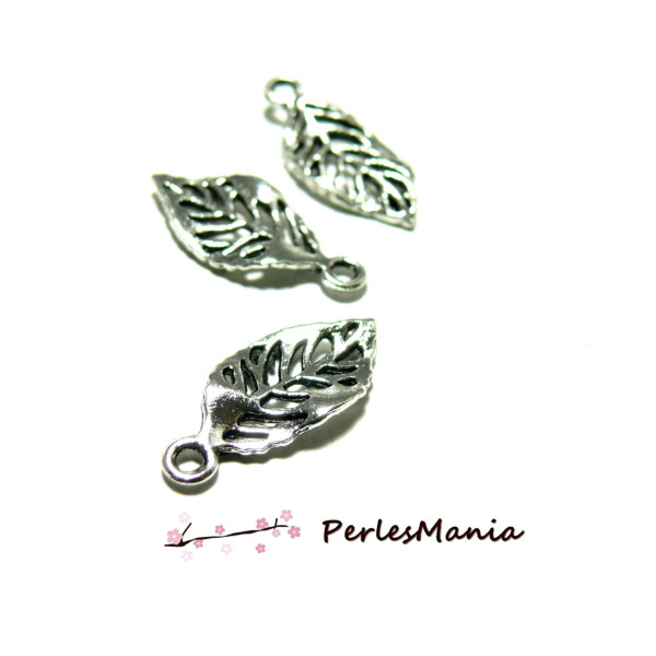 PAX 50 PENDENTIFS FEUILLE AJOUREE 20mm metal ARGENT ANTIQUE S1165837