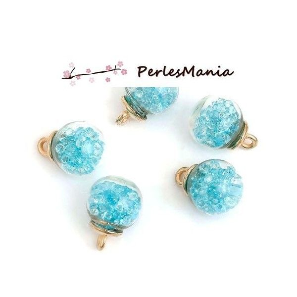 PAX 10 pendentif GLOBES BULLES EN VERRE avec mini perles facettées BLEU CLAIR S1181437