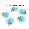 Pendentifs GLOBES BULLES EN VERRE, avec mini perles facettées BLEU CLAIR