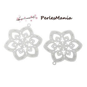 ESTAMPES PENDENTIF FEUILLE 33mm ARGENT PLATINE EN ACIER INOXYDABLE