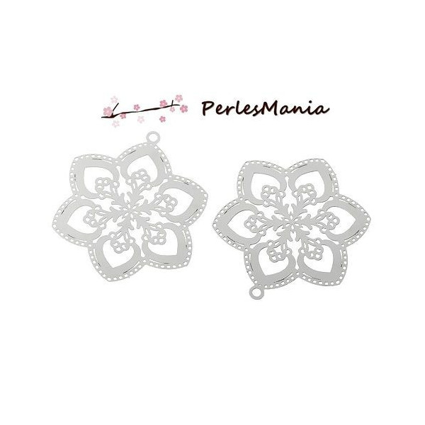 ESTAMPES PENDENTIF FEUILLE 33mm ARGENT PLATINE EN ACIER INOXYDABLE