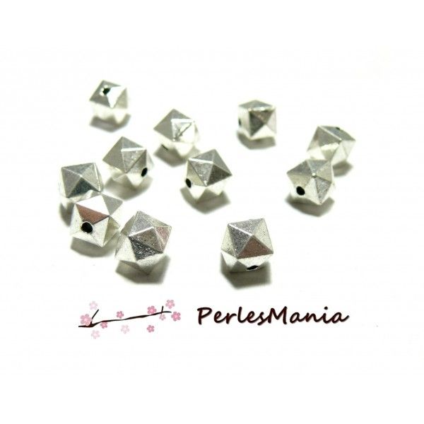 10 perles intercalaires CUBOIDE 8mm metal couleur ARGENT VIF 2D2878