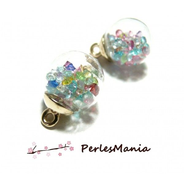 Pendentif GLOBES BULLES EN VERRE avec mini perles facettées Multicolores