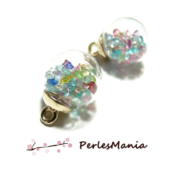 Pendentifs, GLOBES BULLES EN VERRE, avec mini perles facettées Multicolores