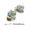 Pendentifs, GLOBES BULLES EN VERRE, avec mini perles facettées Multicolores