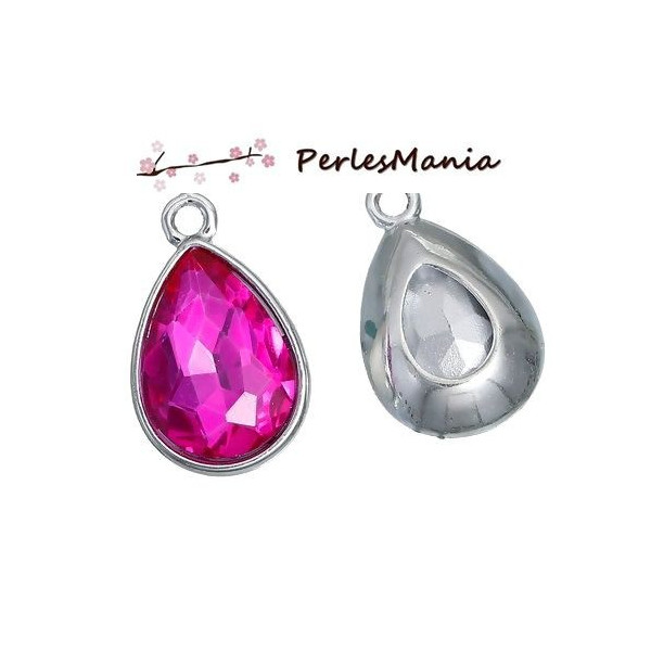 2 pendentifs GOUTTE VERRE FACETTE FUSCHIA 19mm ( S1185762 )