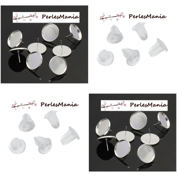 Supports de Boucle d'oreille Puce, Clous QUALITE CUIVRE 14mm ARGENT VIF et 30 poussoirs