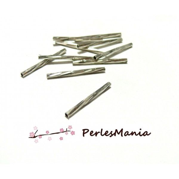 20 perles intercalaires TUBES FINS CISELES 25 par 2mm metal ARGENT PLATINE rH1157S