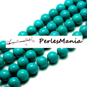 Perles rondes Jade Mashan teintée 10mm Bleu Cyan