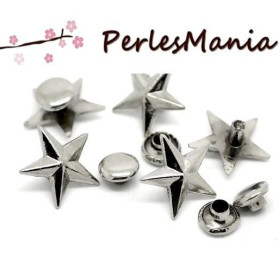 sets de clous, rivets forme ETOILE 14mm, métal finition ARGENT PLATINE
