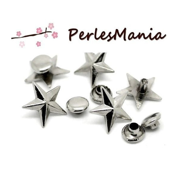 sets de clous, rivets forme ETOILE 14mm, métal finition ARGENT PLATINE