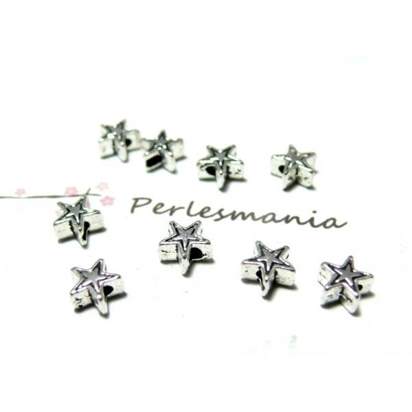 PAX 200 perles intercalaire double étoile metal couleur ARGENT ANTIQUE ref 5635