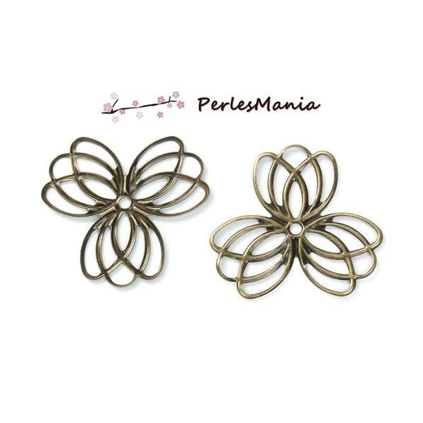 10 pendentifs multiconnecteurs FLEUR metal couleur Bronze ( S1190287 )