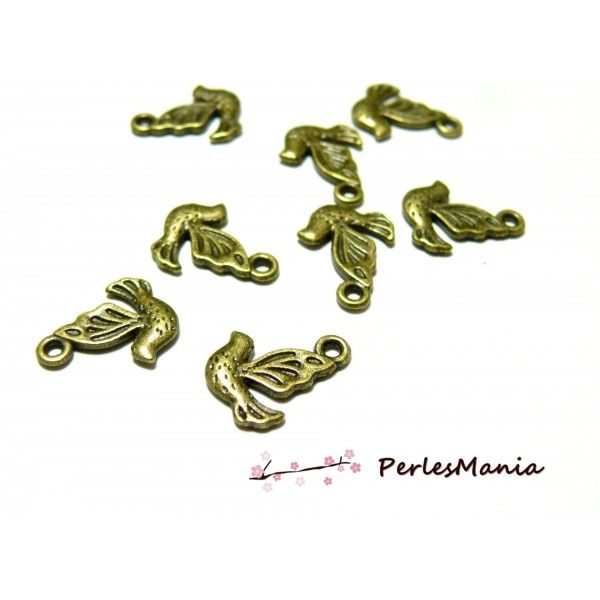 10 pendentifs, breloques mignon PETIT OISEAU metal couleur Bronze ( S114035 )
